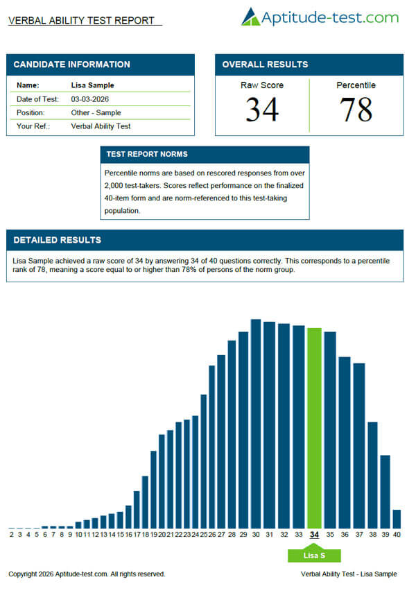 Verbal Test Report Example